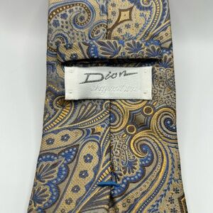 Dion Men's Silk Tie - Blue and Gold Paisley